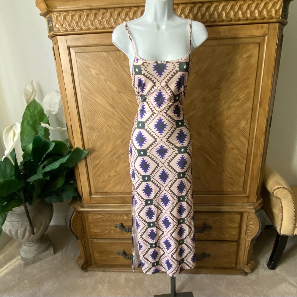 Multicolor geometric print low back Halter Maxi